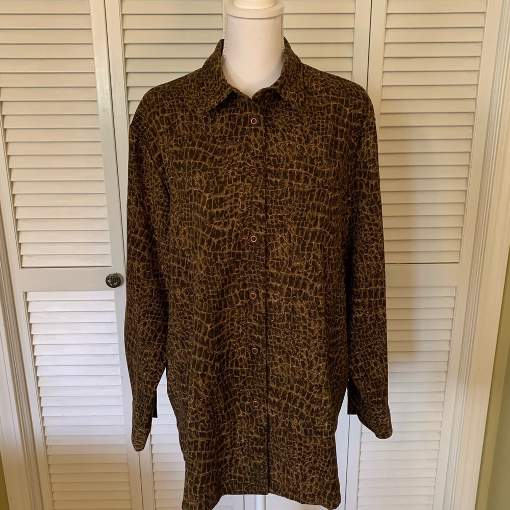 Vintage Herman Geist Brown Animal Print 100% wool Button down Tunic Top